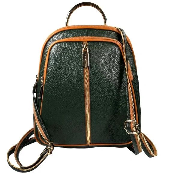Valentina Convertible Soft Pebble Leather Backpack Valentina Italian Convertible Backpack Shoulder Bag Jade  main image 2